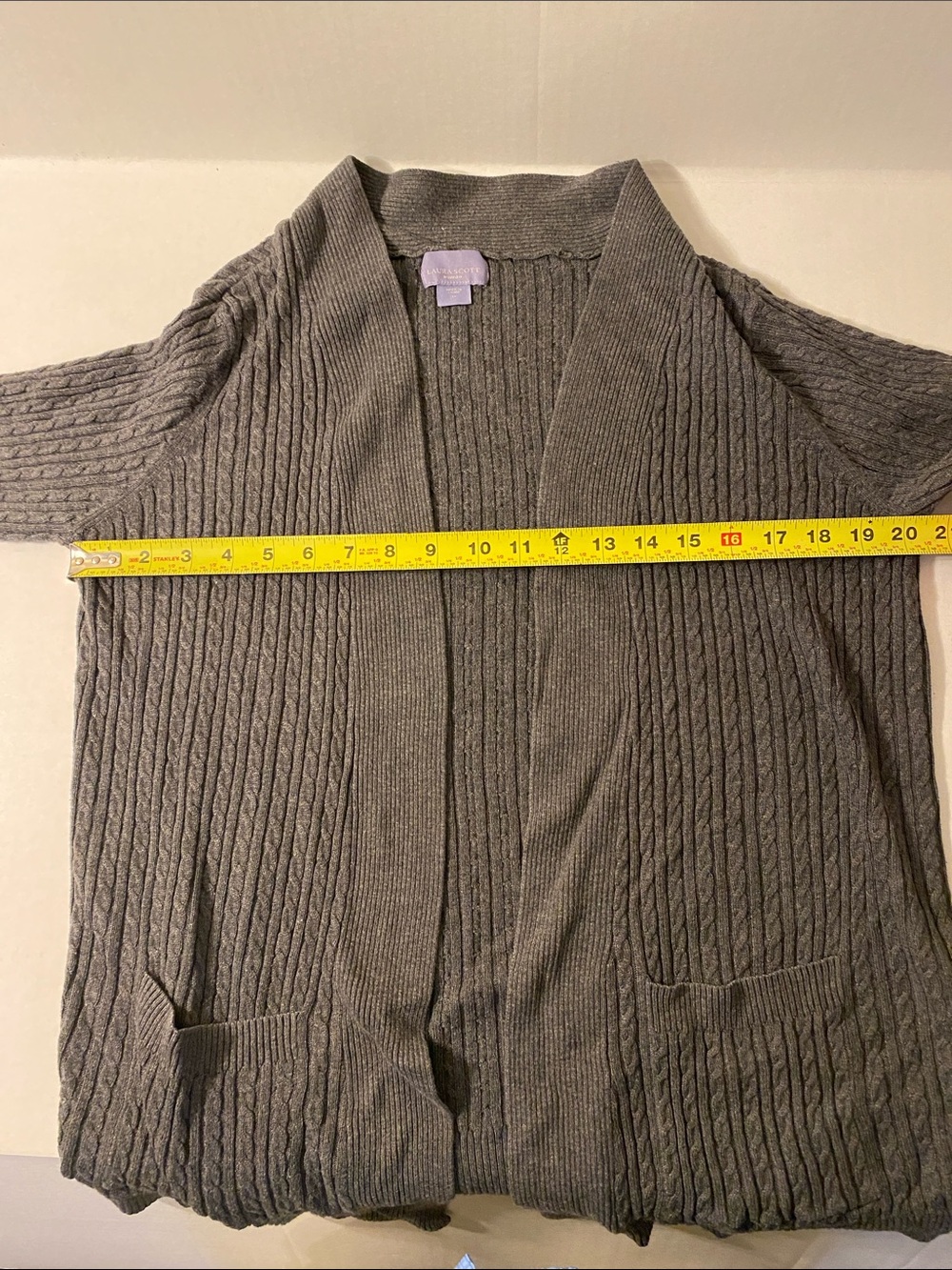 Laura Scott Charcoal Gray Cable-Knit Open Cardigan - Picture 4 of 5
